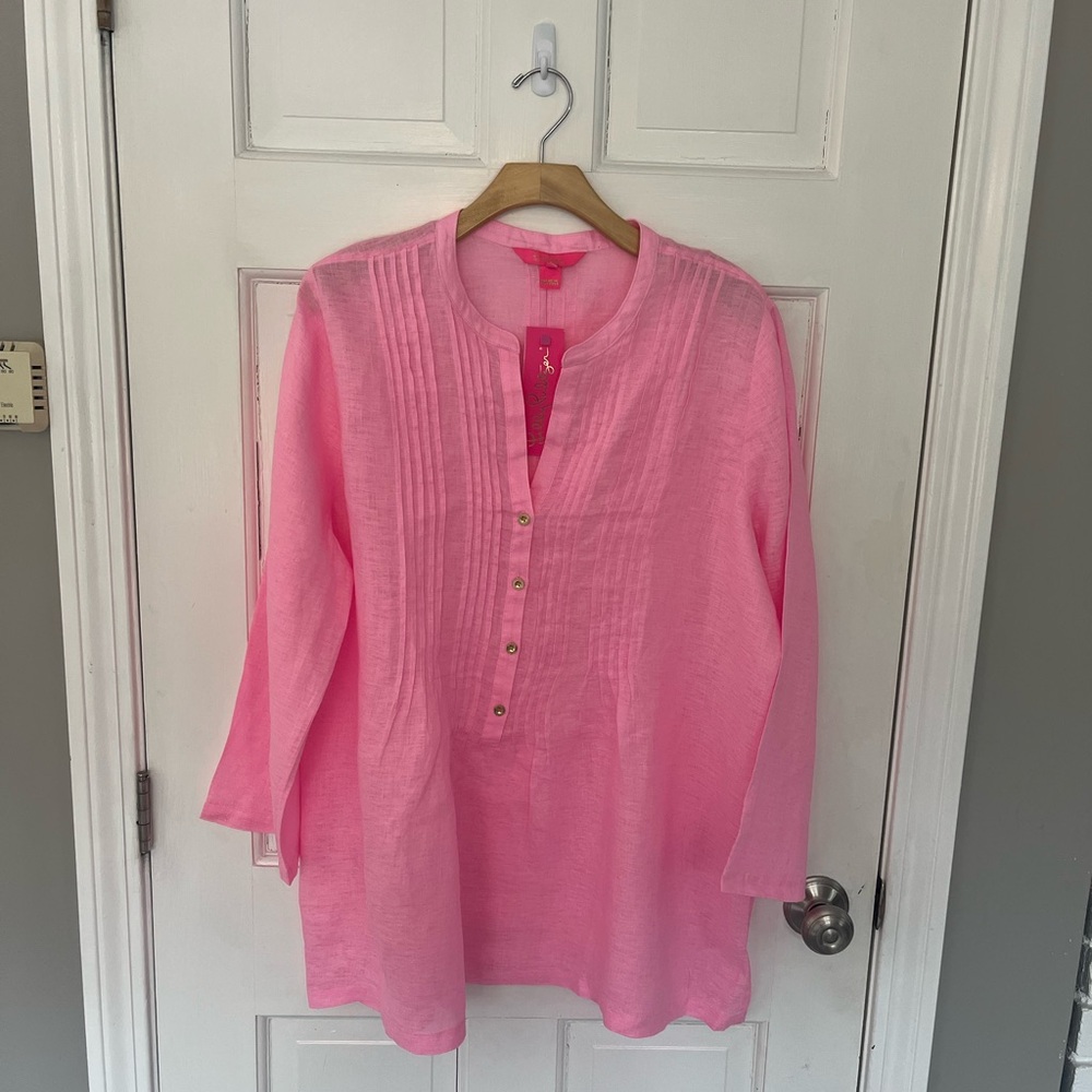 NWT Women’s XL Lilly Pulitzer Pink Pleated Tunic with Mandarin Collar